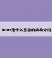 boot是什么意思的简单介绍